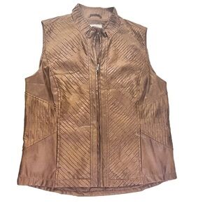 Patchington Zip up Faux Suede Vest w /Pleated Fold Detail
